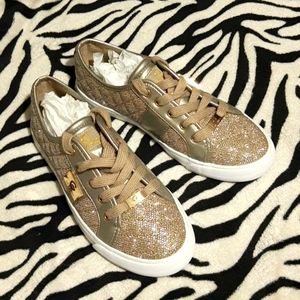 Guess Tennis Shoe 7.5M Gold Leather & Fabric NWOT